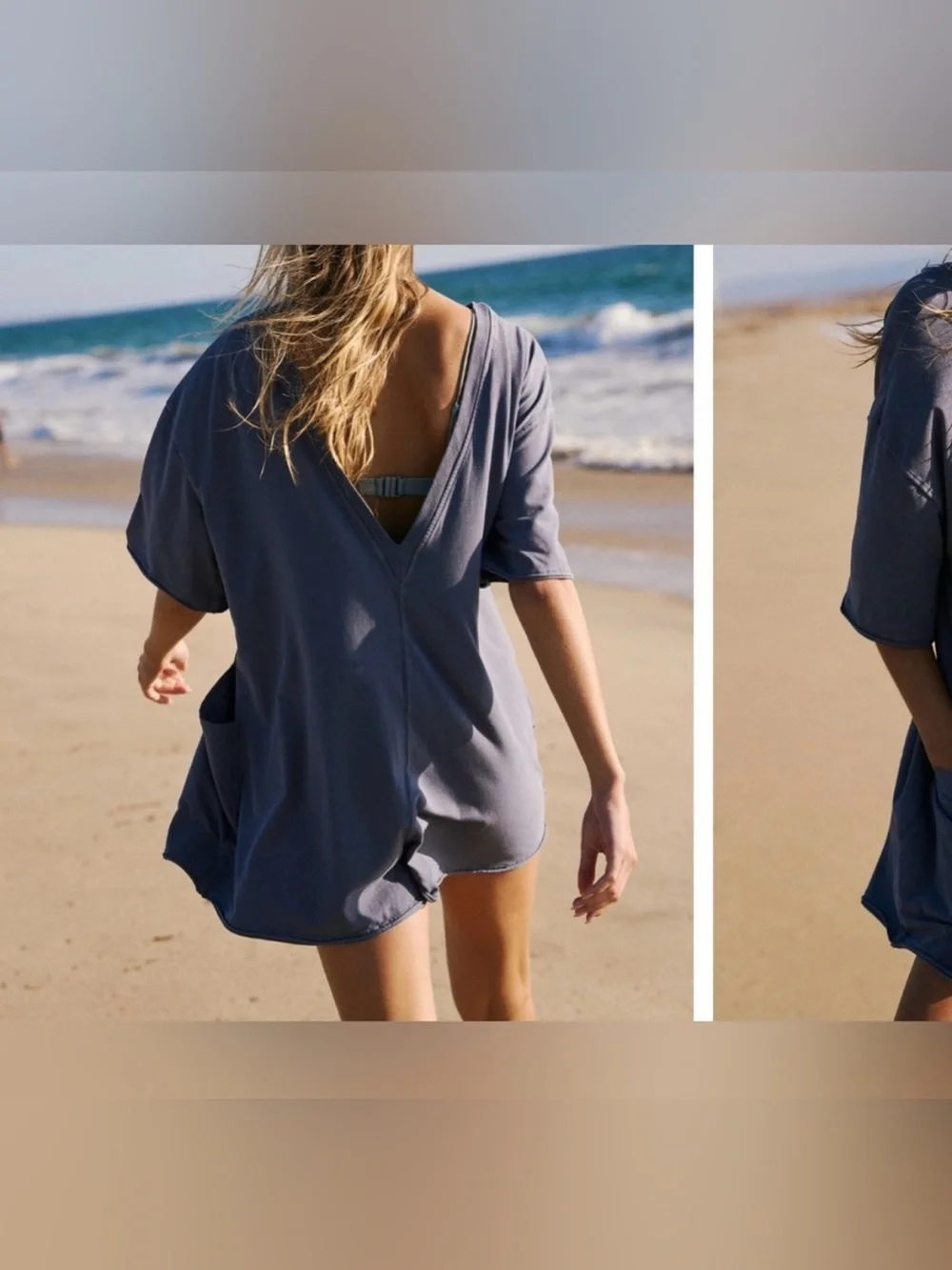 NWOT Free People FP Movement Hot Shot Tee Romper - Blue indigo navy - XL